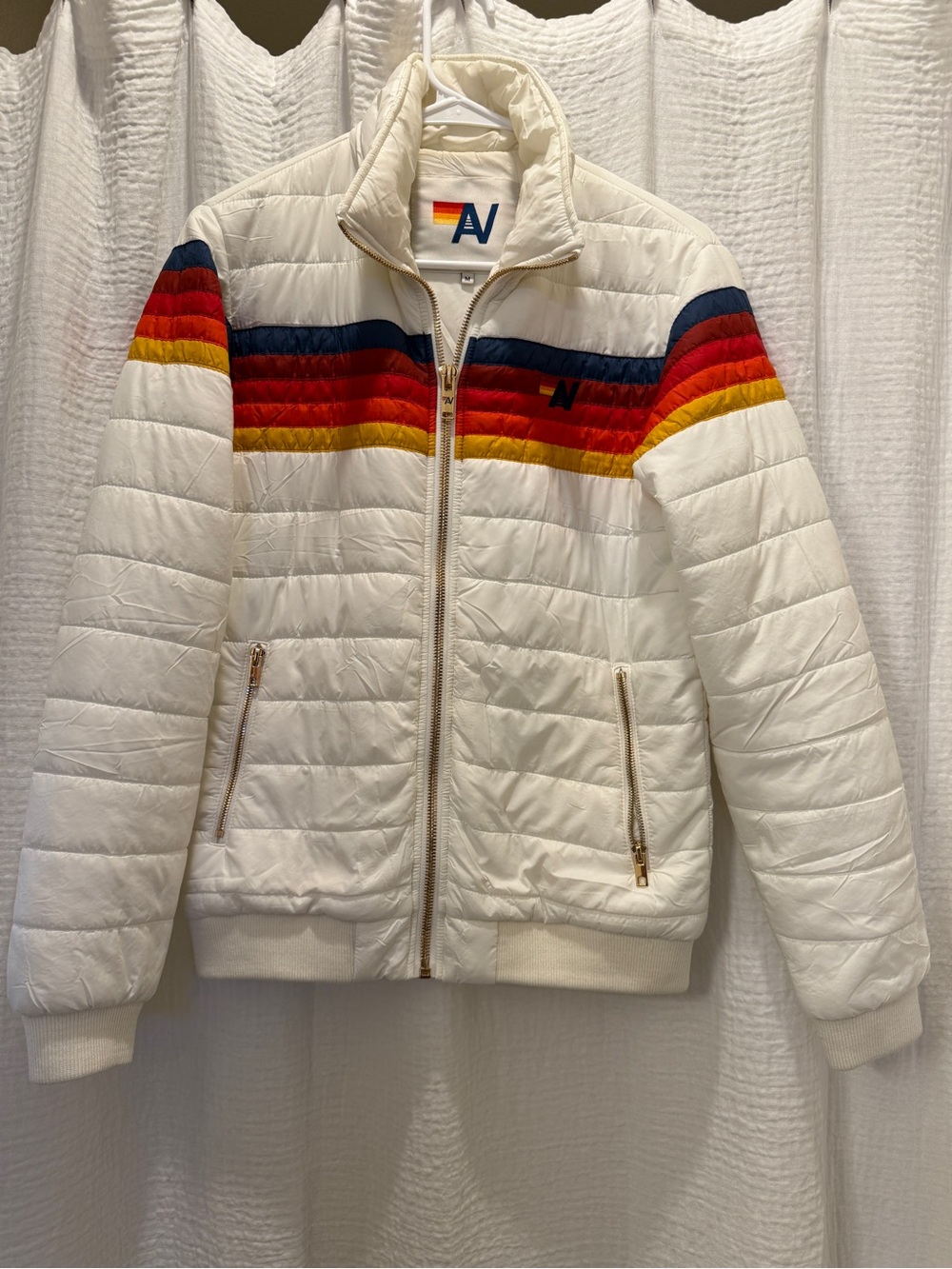 Aviator Nation 5 Stripe Puffer Jacket - White (Size Medium - NWOT) - Picture 3 of 15